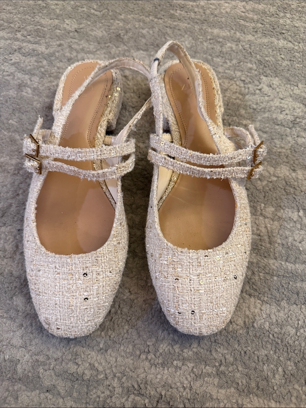 Zara Cream Tweed Slingback Mules with Double Straps